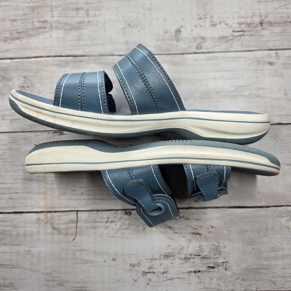 Clarks Cloudsteppers Slide Sandals Womens 6M Blue Cushion Soft Adjustable Straps - Picture 6 of 8